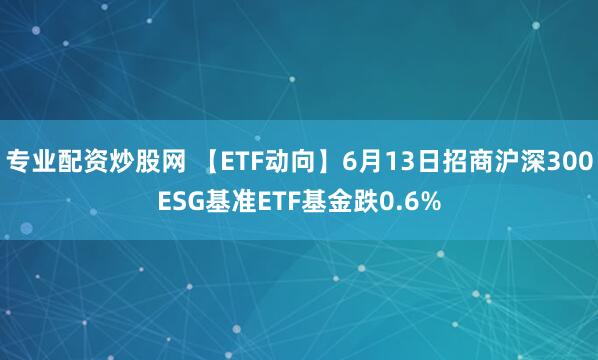 专业配资炒股网 【ETF动向】6月13日招商沪深300ESG基准ETF基金跌0.6%